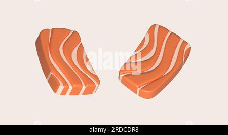 3D illustration, thick slices of raw salmon of fresh sashimi or trout sashimi. Stock Vector