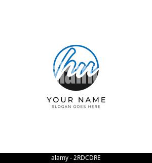 H, U, HU Initial letter handwritten and signature vector image template in round shape log Stock Vector