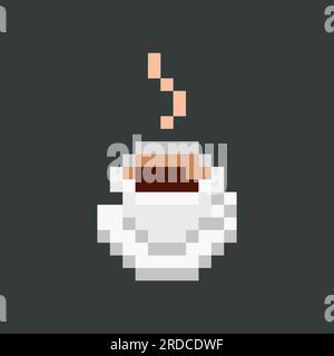 Pixel art cup of coffee icon. Old school video game style design element for logo, sticker and mobile application. Vector illustration Stock Vector