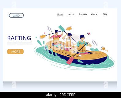 Rafting vector website landing page design template Stock Vector