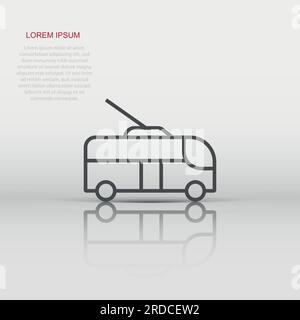 Trolleybus icon in flat style. Trolley bus vector illustration on white isolated background. Autobus vehicle business concept. Stock Vector