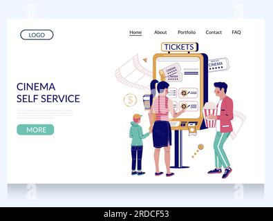 Cinema self service vector website landing page design template Stock Vector