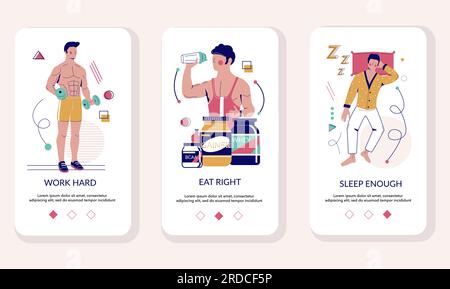 Healthy lifestyle mobile app onboarding screens vector template Stock Vector