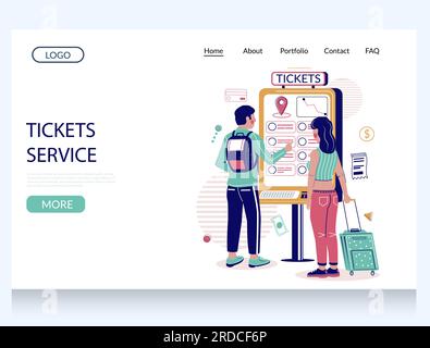 Tickets service vector website landing page design template Stock Vector