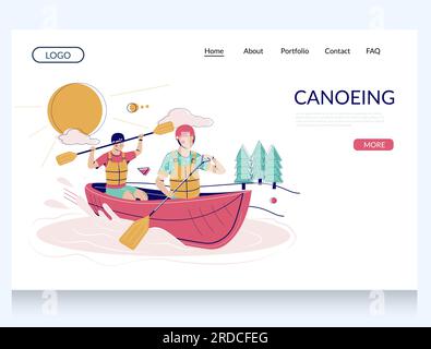 Canoeing vector website landing page design template Stock Vector