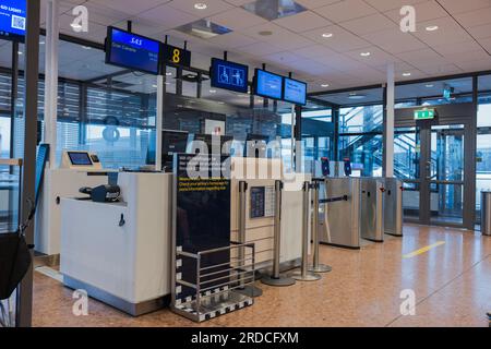 Beautiful view of flight checkpoint desk at Arlanda Airport, Sweden. Stock Photo