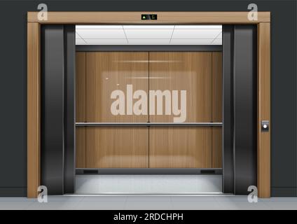 Elevator portal with wooden frame Stock Vector