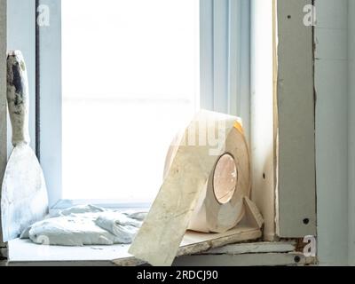 Home renovation new wall plaster interior work Stock Photo