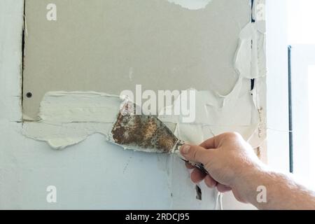 Home renovation new wall plaster interior work Stock Photo