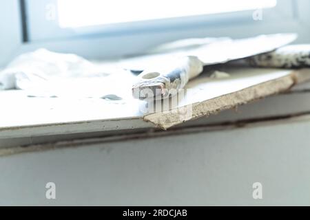 Home renovation new wall plaster interior work Stock Photo
