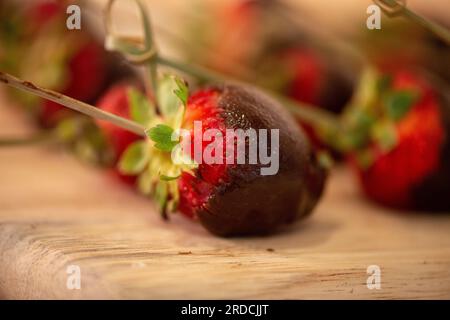 Chocolate Covered Strawberries on  Wood Carving Board Stock Photo