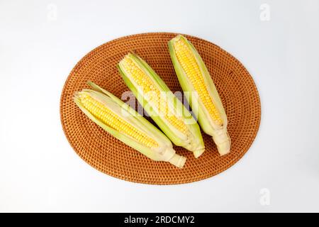 raw corn maize cob isolated on white background Stock Photo