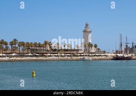 La Farola de Málaga, lighthouse in the port of Malaga, Spain. Stock Photo