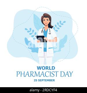 World Pharmacists Day Which Is Held on September 25th. Doctor, Medicine and Pills Concept. For Background, Banner or Poster Landing Page Vector Illust Stock Vector