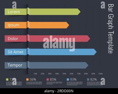 Bar graph template, horizontal bars showing different value of percents on the graph, business infographics template, dark background, vector eps10 il Stock Vector