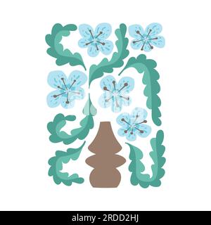 Abstract contemporary modern trendy vector illustration. Wild flowers, colorful botanical poster, floral wavy elements. Stock Vector