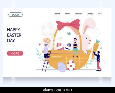 Happy Easter Day vector website landing page design template Stock Vector