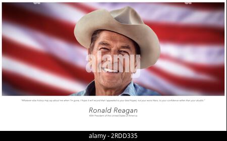 Portrait of Ronald Reagan, 40th President of the United States of America wearing a cowboy hat Stock Photo