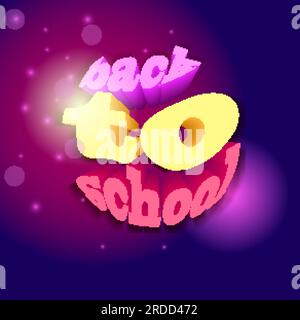 Back to school concept with 3d elements on purple background with highlights. 3d vector banner Stock Vector