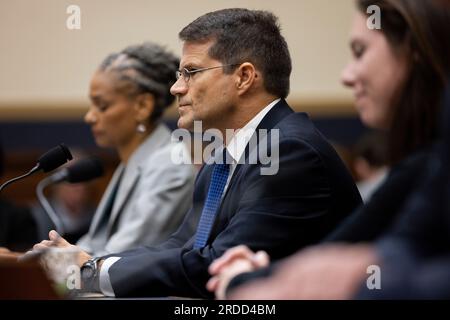 Washington, Vereinigte Staaten. 20th July, 2023. D. John Sauer, Special Assistant Attorney General, Louisiana Department of Justice, testifies at a US House Committee on the Judiciary hearing on the 'Weaponization of the Federal Government' in Washington, DC, Thursday, July 20, 2023. Credit: Julia Nikhinson/CNP/dpa/Alamy Live News Stock Photo