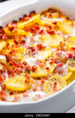 baked potatoes with bacon and eggs Stock Photo