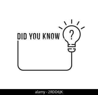 linear did you know frame with lightbulb Stock Vector