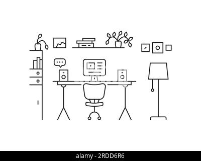 linear room interior for freelance Stock Vector