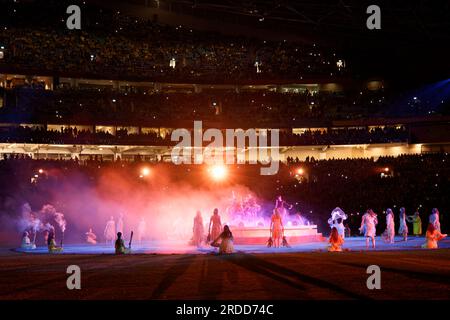 Sydney, Australia. 20th July, 2023. Performers dance before the FIFA Women's World Cup 2023 between Australia and Ireland at Stadium Australia on July 20, 2023 in Sydney, Australia Credit: IOIO IMAGES/Alamy Live News Stock Photo