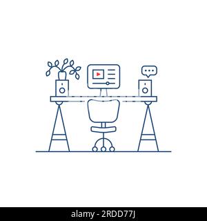 minimal blue linear simple workplace Stock Vector