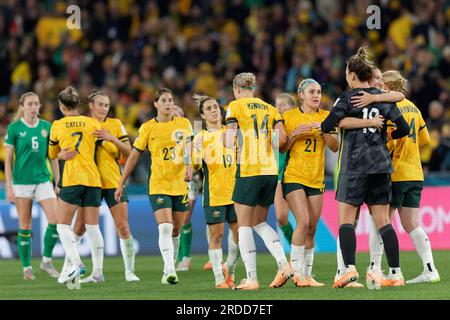 Sydney, Australia. 20th July, 2023. Australian players celebrate the win after the FIFA Women's World Cup 2023 between Australia and Ireland at Stadium Australia on July 20, 2023 in Sydney, Australia Credit: IOIO IMAGES/Alamy Live News Stock Photo