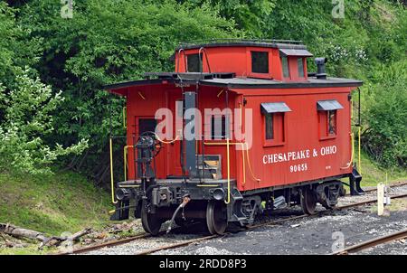 Former Chesapeake and Ohio Railway caboose 90658 restored at Cass, WV Stock Photo