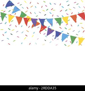 Colorful party flags with confetti. Celebrate flags. Party background with flags and confetti Stock Vector