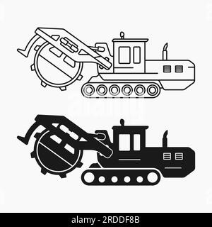 wheel trencher construction machine line shape icon vector flat illustration Stock Vector