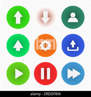 Arrow sign interface icon set. Simple gradient color circle shape internet button on gray background vector flat illustration web design elements Stock Vector