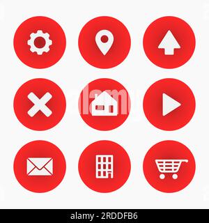 Arrow home shop sign interface icon set. Simple gradient color circle shape internet button on gray background vector flat illustration web design ele Stock Vector