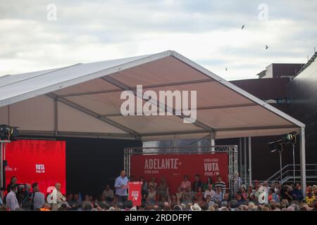 Gijon, Asturias, Spain. 20th July, 2023. Gijon, Spain, 20th July, 2023: The President of the Principality of Asturias, Adrian Barbon speaking during the PSOE rally on July 20, 2023, in Gijon, Spain. (Credit Image: © Alberto Brevers/Pacific Press via ZUMA Press Wire) EDITORIAL USAGE ONLY! Not for Commercial USAGE! Stock Photo