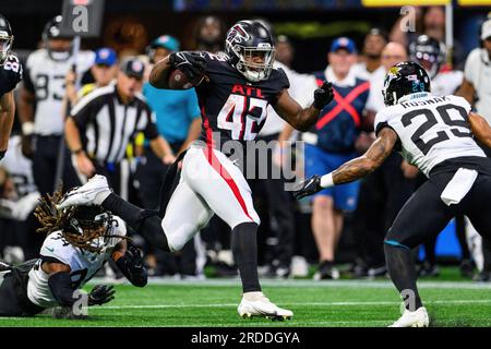 FILE - Atlanta Falcons running back Cordarrelle Patterson runs on his way  to scoring a touchdown during the first half of an NFL football game  against the Seattle Seahawks on Sept. 25