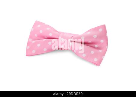 Stylish pink bow tie with polka dot pattern on white background Stock Photo