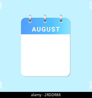 empty Daily calendar of August month on white paper note. vector Stock Vector