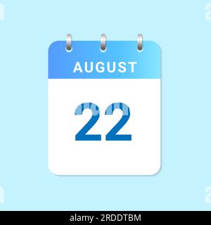 Daily calendar 22nd of August month on white paper note. vector Stock Vector