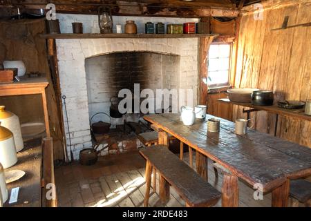 Kitchen dining room in early Australian settlers hut Stock Photo