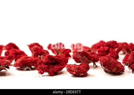 Dried pomegranate flower isolated on a white background. Top view. Stock Photo