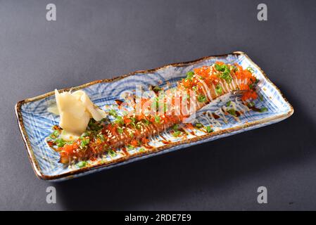 Eel sushi. Japanese Cuisine, Sushi Unagi. Unagi Nigiri Sushi or Eel Sushi. Japanese eel grilled. Stock Photo