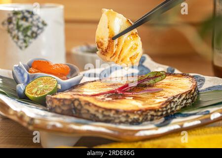 Salt Grilled Cod fish, Japanese food. Stock Photo