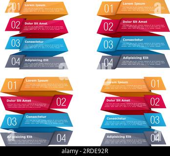 Four steps, infographics templates with four elements and place for your text, can be used as process, steps or options, origami ribbon style, vector Stock Vector