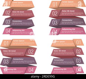 Four steps, infographics templates with four elements and place for your text, can be used as process, steps or options, origami ribbon style, vector Stock Vector