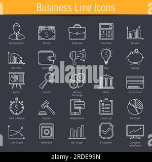 25 Business, finance, e-commerce line icons, vector eps10 illustration Stock Vector