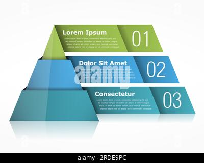 Pyramid chart with three elements, vector eps10 illustration Stock Vector