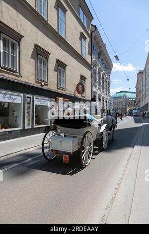 Vienna, Austria - June 13, 2023: Walking cart with horses on the street in Vienna Stock Photo