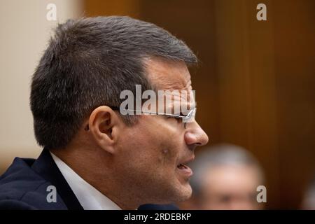 Washington, United States. 20th July, 2023. D. John Sauer, Special Assistant Attorney General, Louisiana Department of Justice, testifies at a US House Committee on the Judiciary hearing on the 'Weaponization of the Federal Government' in Washington, DC, USA, Thursday, July 20, 2023. Photo by Julia Nikhinson/CNP/ABACAPRESS.COM Credit: Abaca Press/Alamy Live News Stock Photo